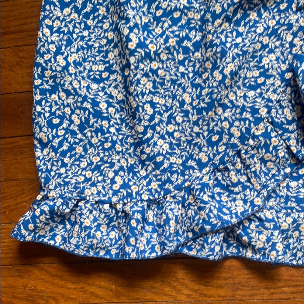 Blue Ruffled Mini Wrap Skirt - Picture 2 of 7